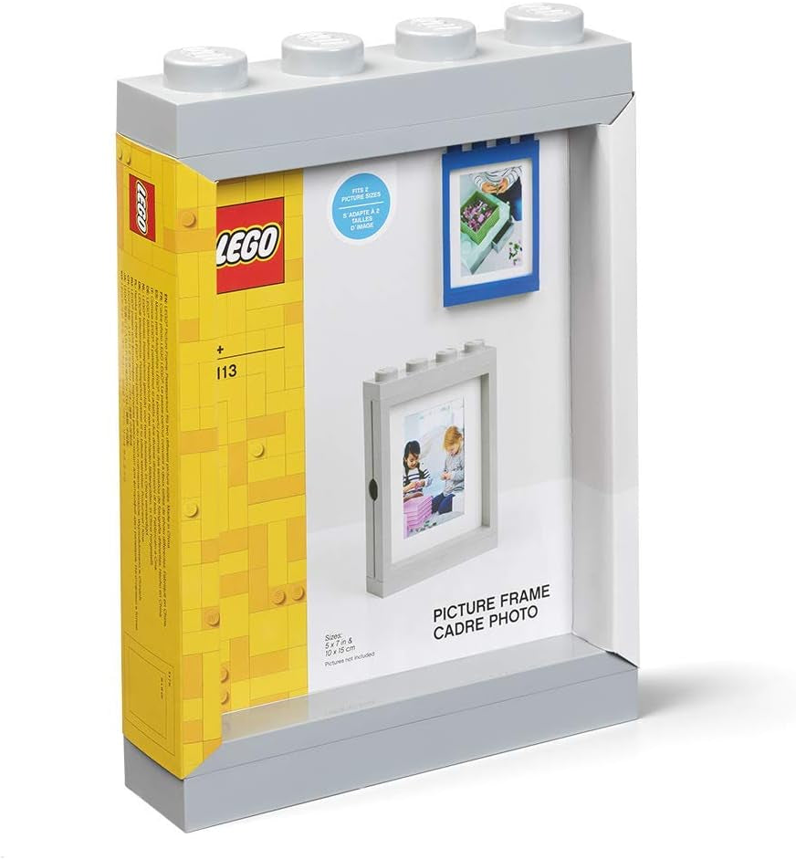 Lego Picture Frame - Stackable, Tabletop or Wall Display Photo Frame, Fits 5 X 7 in Photos, Grey
