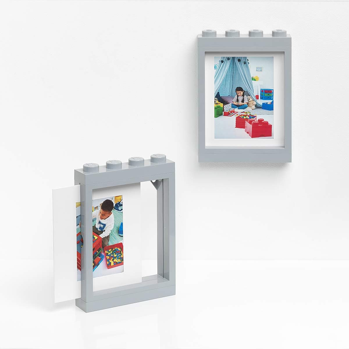 Lego Picture Frame - Stackable, Tabletop or Wall Display Photo Frame, Fits 5 X 7 in Photos, Grey